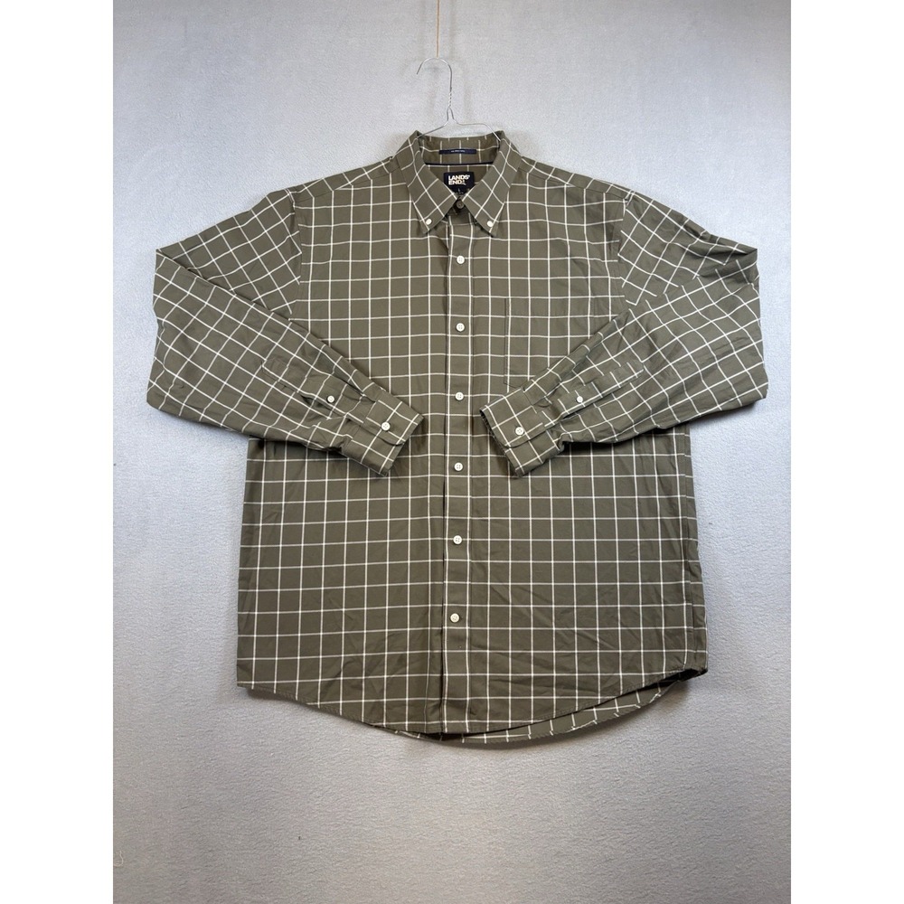 Lands' End Men's No Iron Twill Button-Down Shirt – Olive Windowpane  Size‎ Large